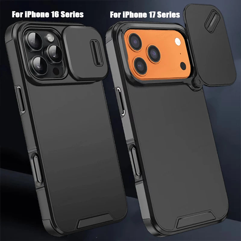 Slide Camera Protection Phone Case For iPhone 17 16 13 15 14 11 12 Pro Max Plus 16e 17 Air Shockproof Armor Matte Cover Fundas