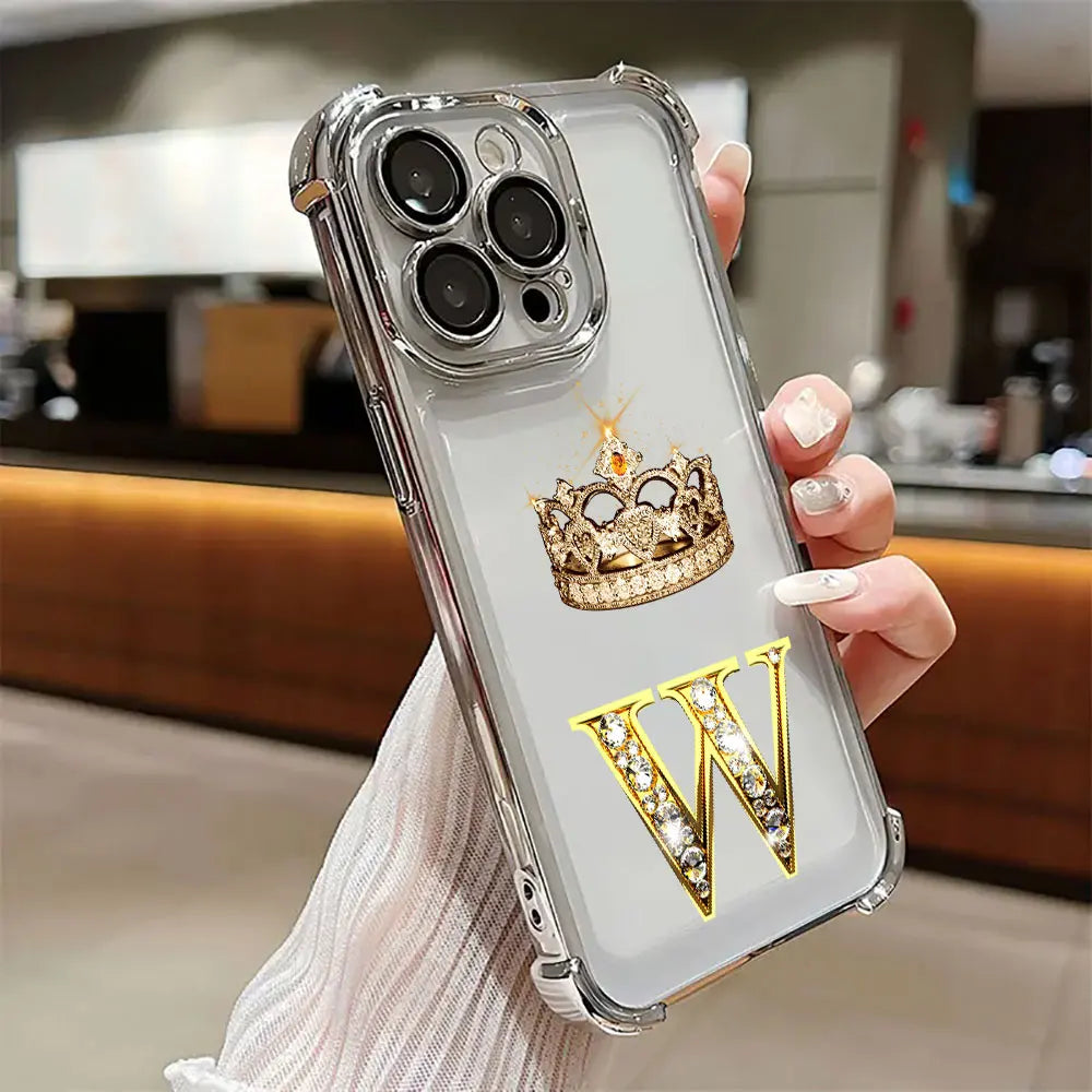 K W N F J O Initial Letter Phone Case for iPhone 11 13 15 16 17 Pro Max 14 Plus 17Air 16E 13 Pro 12 Mini 17Pro Soft Clear Cover