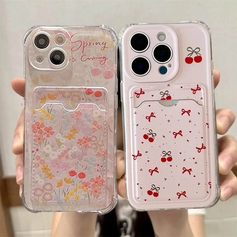 Bow Flower Wallet Card Holder Case For iPhone 17 16 13 12 11 Pro Max 17Air 16E 6 6S Plus cover Cute Silicone
