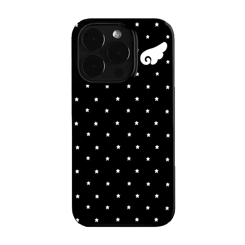 Cute Star Angel Wings Black Phone Case For Samsung S25 S24 Ultra S23 Ultra S22 S21 S20 Plus Note 20 S24FE S23FE Silicone Cover