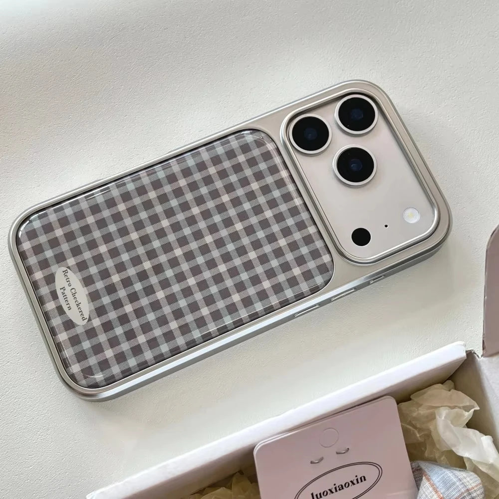 Fashionable Checkered Pattern Electroplated Drip Glue Phone Case For iPhone 17 Air 16 Pro Max 15 14 Plus 13 12 Pro 11 Back Cover