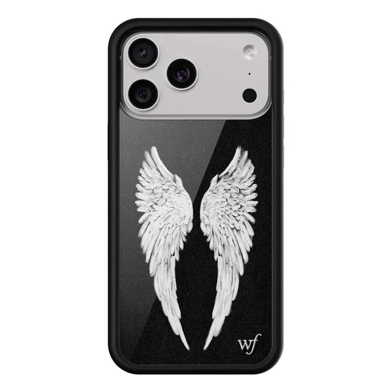 Wildflower INS Angel Baby Black Phone Case for iPhone 11 12 13 14 15 16 17 Pro Max Plus WF fashion Pink Wings shockproof Cover﻿﻿