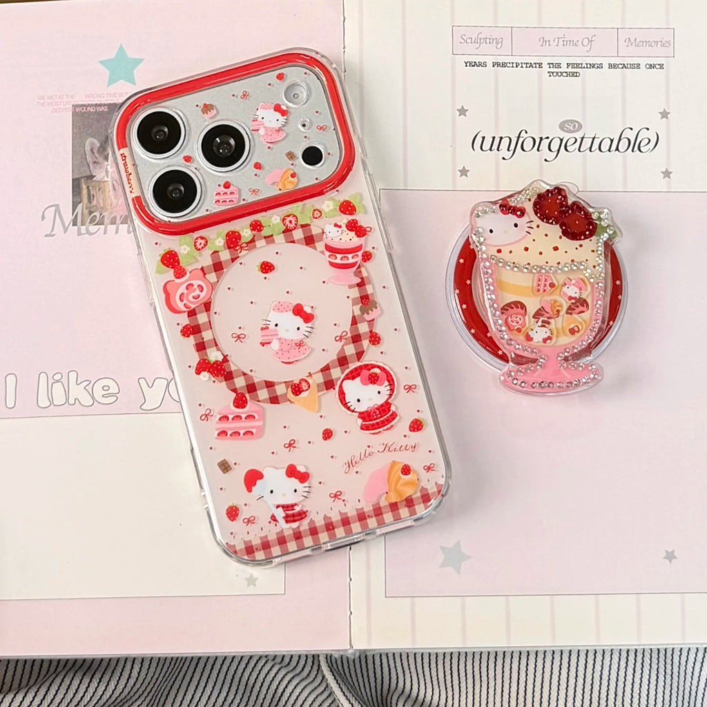 Cute Double Layer Magnetic Cake KT Phone Case for iPhone 17 Pro Max 16 Pro 15 14 13 Pro Max Luxury Shockproof Protective Cover