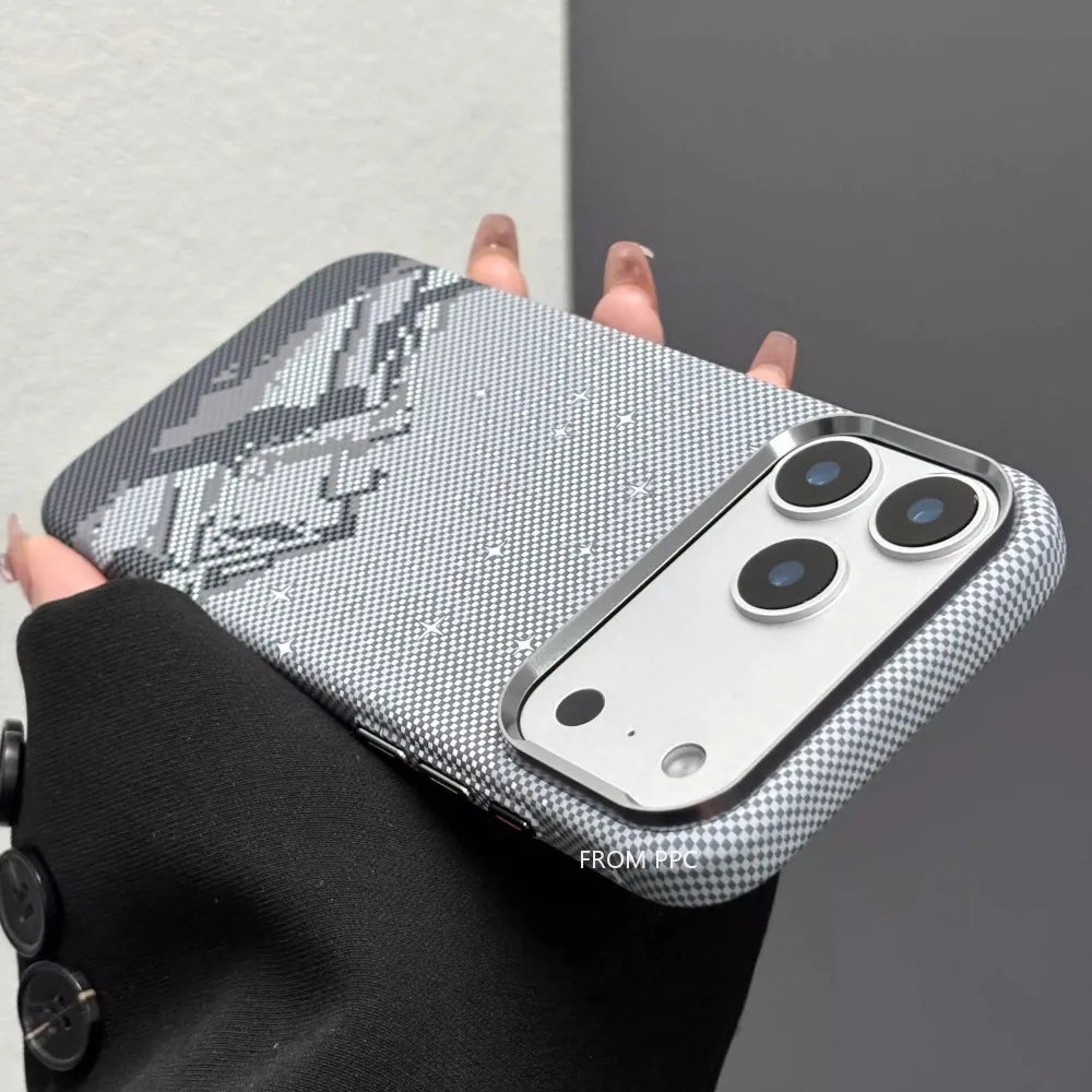 Snow Mountain Magnetic Case for iPhone 17 Pro Max Carbon Fiber Hard PC Magnets in Back Cover Camera Metal Lens Protection Shell