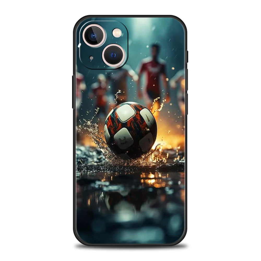 Football Sport Soccer Phone Case Cover for iPhone 16 15 14 13 12 Pro Max XR XS 11 7 8 Plus Shockproof Silicone Soft Shell Bag