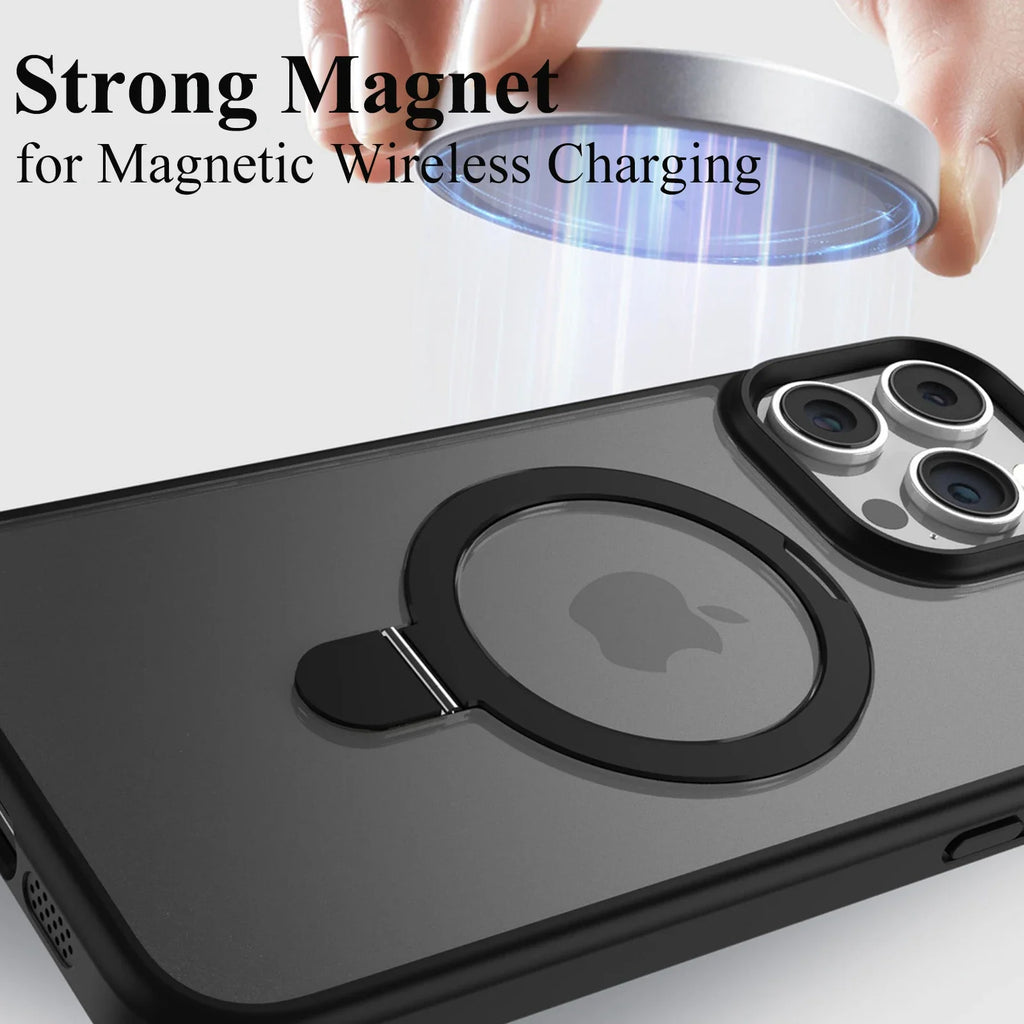 Magnetic Mobile Phone Case with Ring Stand for iPhone 17 16 15 14 Pro Max  Plus 13 12 11 Cases Translucent Cover with Protector