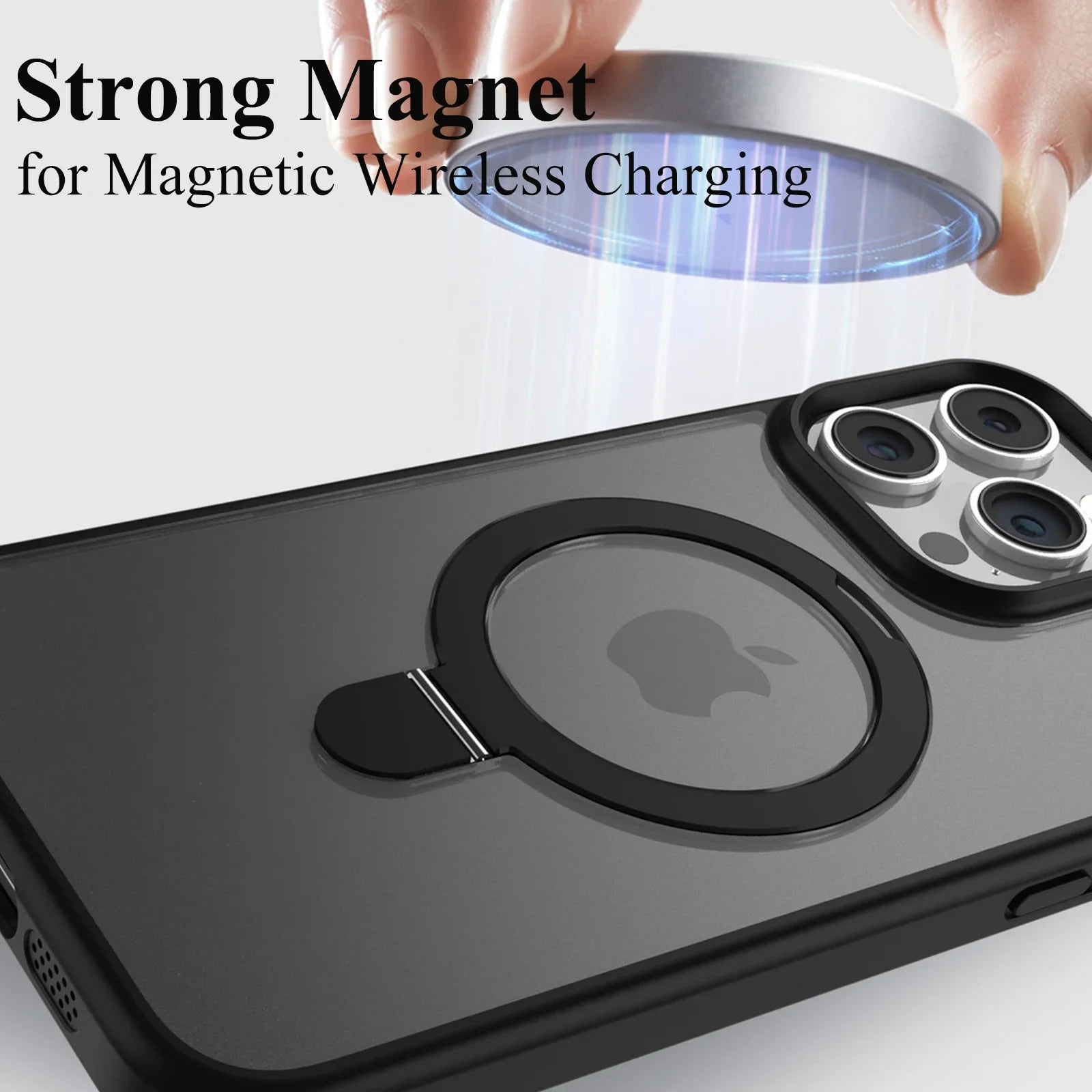 Magnetic Mobile Phone Case with Ring Stand for iPhone 17 16 15 14 Pro Max  Plus 13 12 11 Cases Translucent Cover with Protector