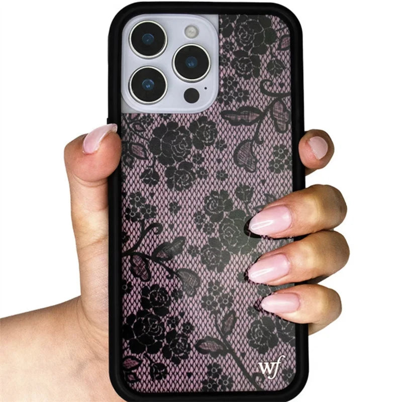 Wildflower Lace Lover Cool Girl Shockproof Phone Case for iPhone 12 13 14 15 16 17 Pro Max Fashion Flower Anti-Fall Back Cover﻿﻿