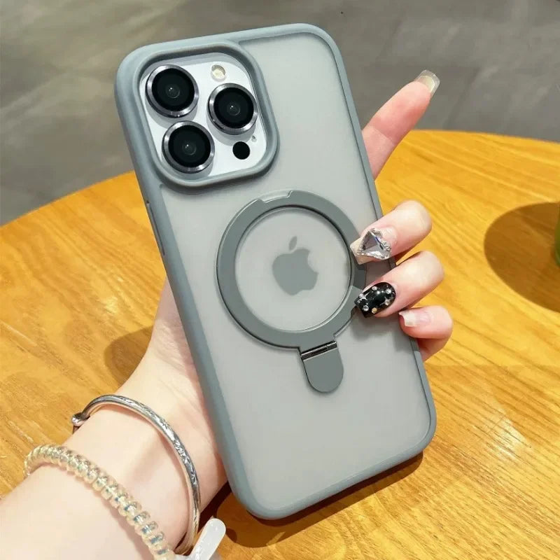 Matte Ring Holder Glass Lens Case For iPhone 15 17 16 14 13 12 11 Pro Max Plus Air For Magsafe Wireless Magnetic Bumper Cover