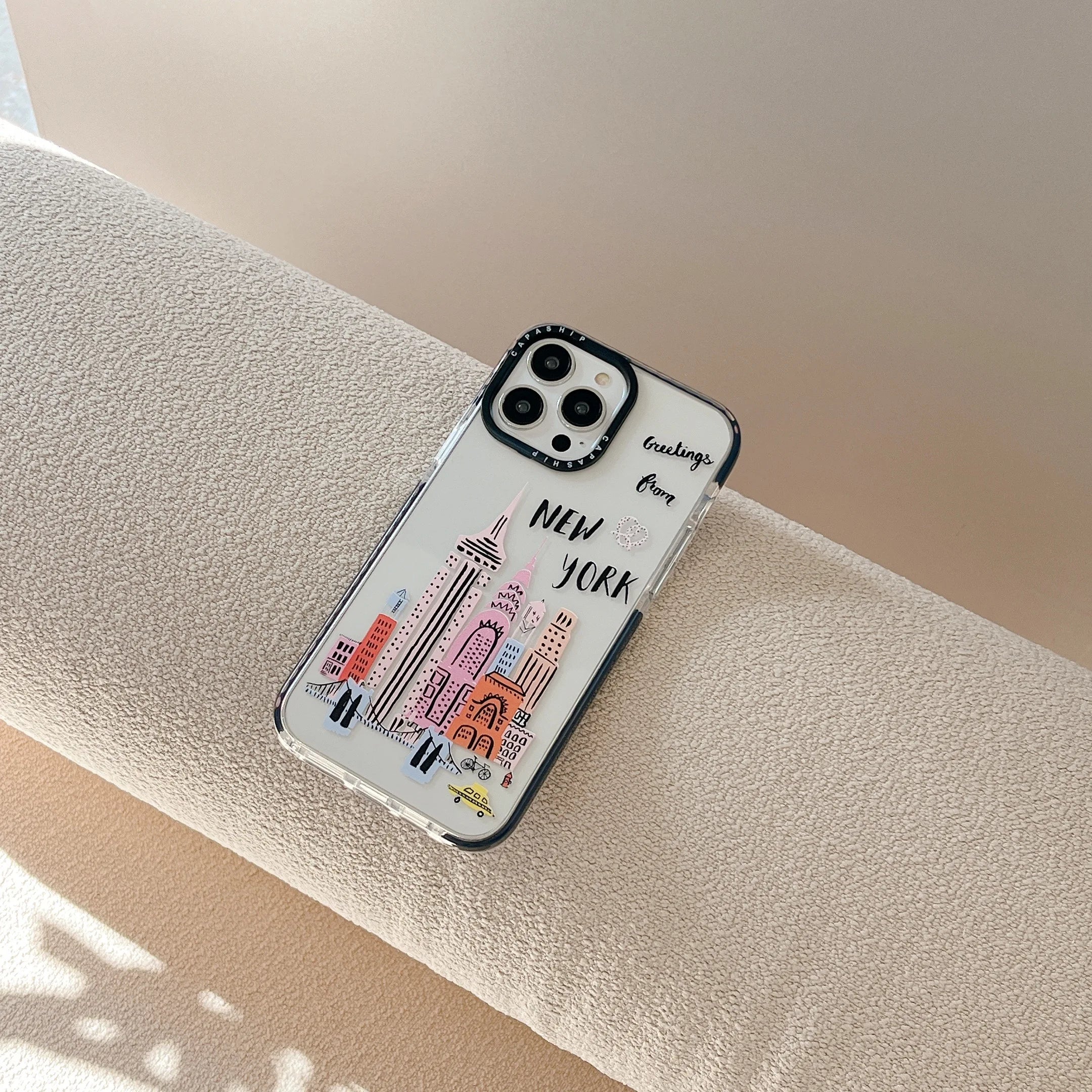 Paris London New York City Landmark building Cartoon Doodle Cover Case For iPhone 16 15 14 13 12 11 Pro Max 7 8 Plus Mini X XR