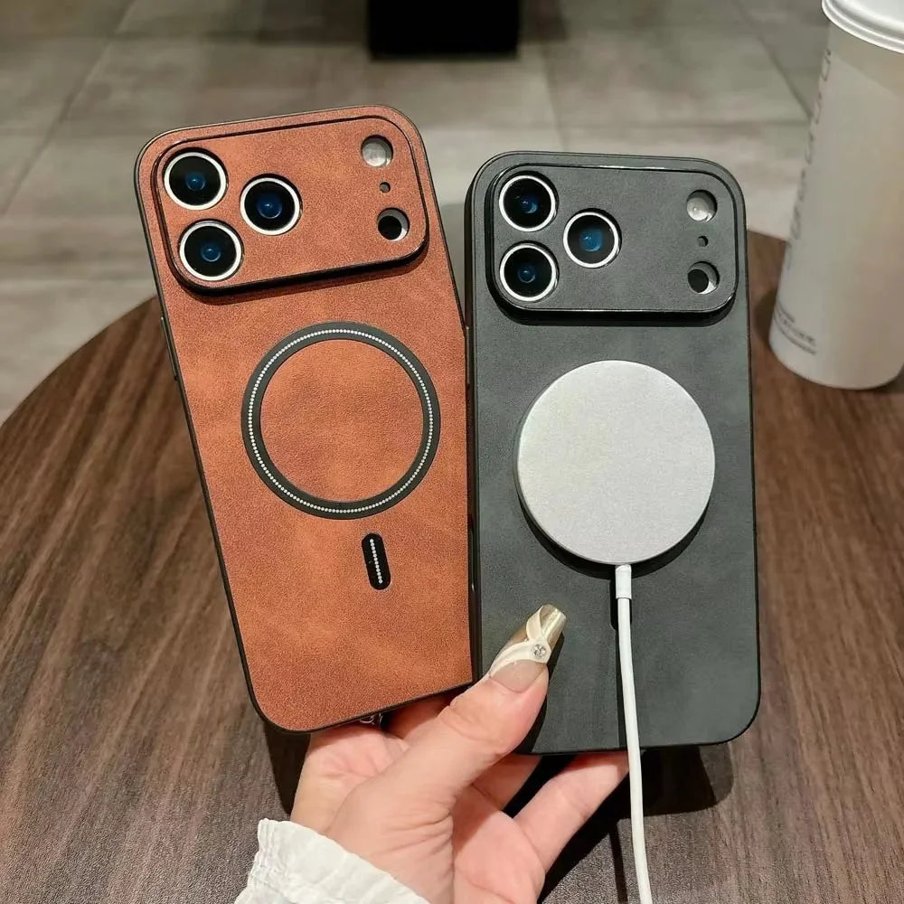 Shockproof Leather for Magsafe Phone Case for iPhone 17 16 15 14 Plus 13 Pro Max Air Magnetic Wireless Charging Back Cover Funda