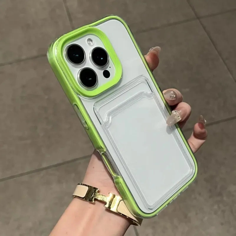 2in1 Card Holder Slot Wallet Photo Pocket Clear Case For iPhone 16 15 14 Plus 13 12 11 Pro Max X XR XS TPU+PC Shockproof Cover