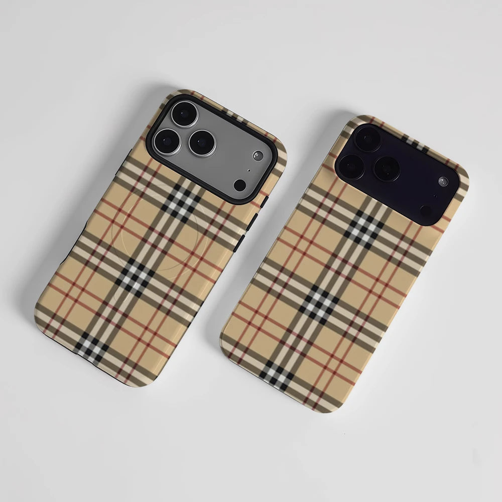 CaseLumi Matte Bumper For Magsafe Case For iPhone 17 16 15 14 Plus 13 Pro Max Shockproof Hard PC Brown Cloth Pattern Cover
