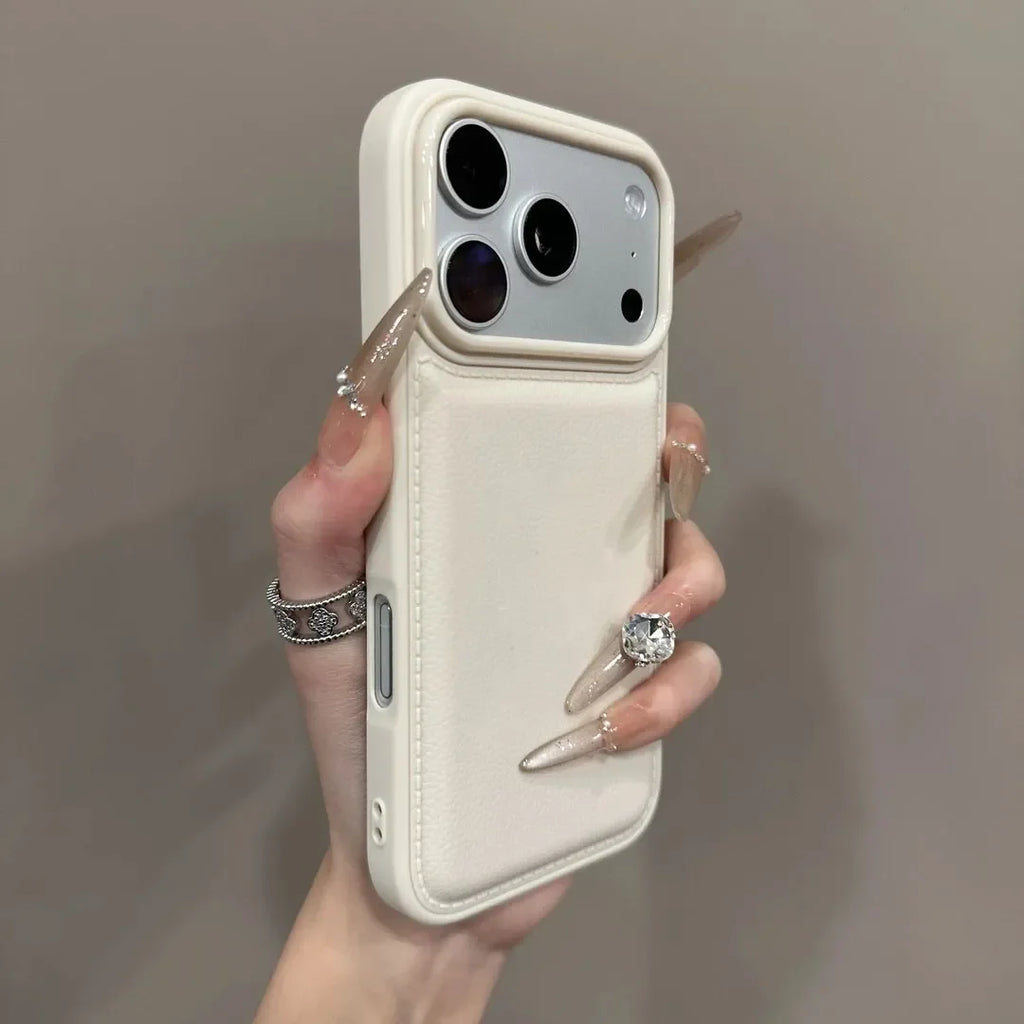 Korean ins Pink White and Blue Bulge Leather Phone Case For iPhone 17 AIR 16 15 14 13 12 11 Pro MAX Plus Y2K Shockproof Cover