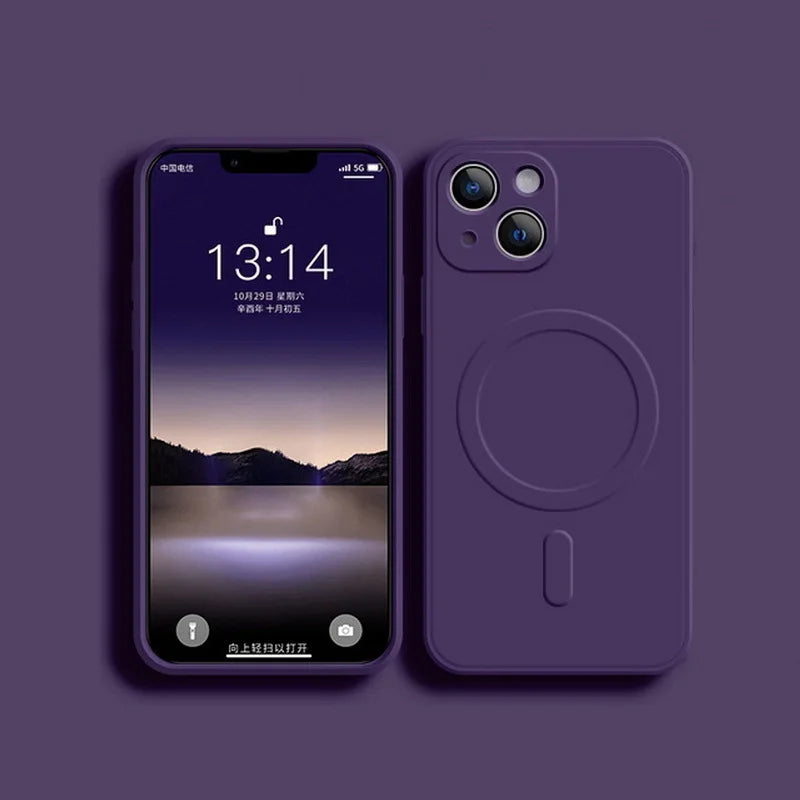 Liquid Silicone Case For iPhone 15 11 12 13 14  Pro Max Mini X XR Xs Plus Phone Magnetic Wireless Charging For Magsafe Cover