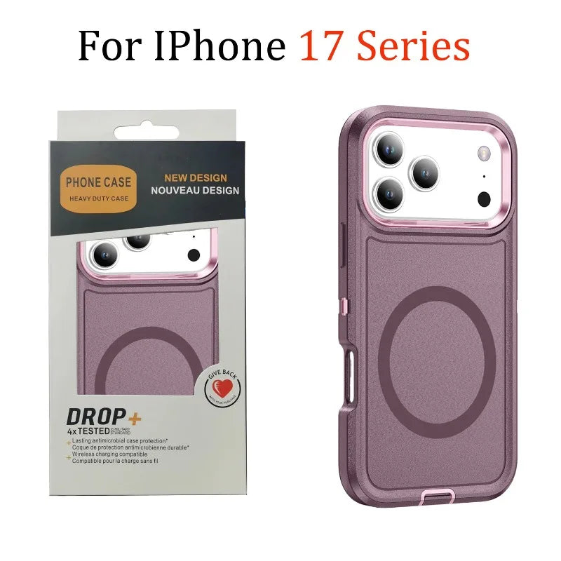 3IN1 Military Grade Heavy Duty Armor Case For IPhone 18 Pro Max 17 16 15 14 Plus Magnetic Charge TPU+PC Anti-fall Protect Cover