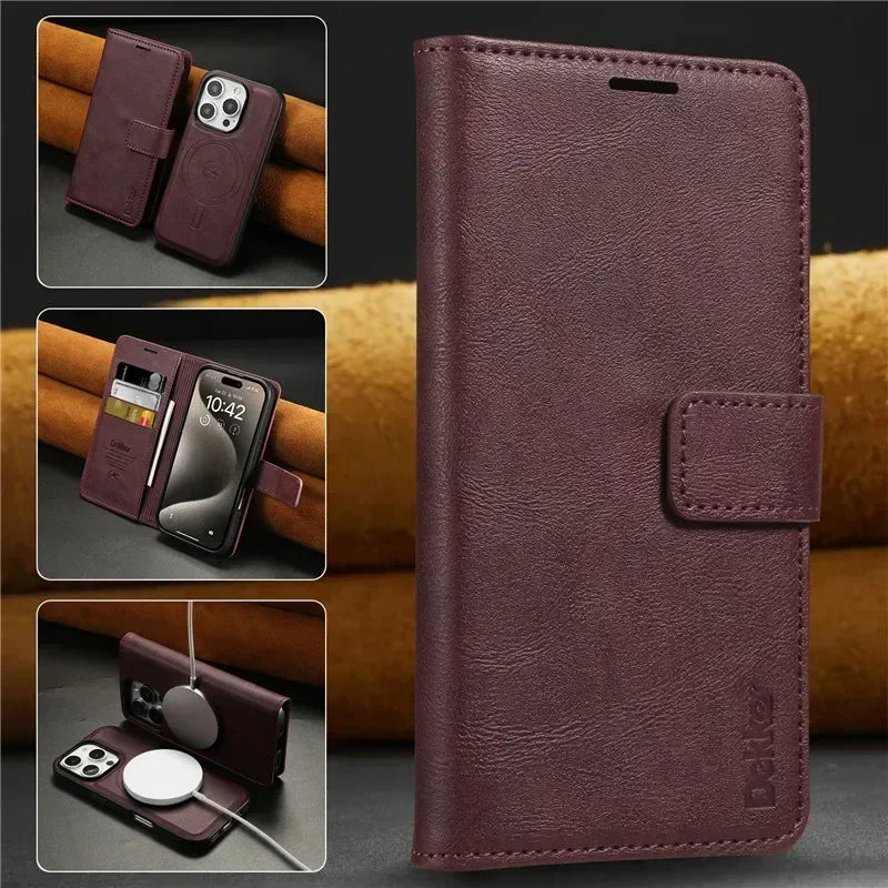 2 In 1 Detachable Wallet Case For iPhone 17 16 Pro Max 15 Plus 14 13 12 16e Magnetic MagSafe Wireless Charging Stand Phone Cover