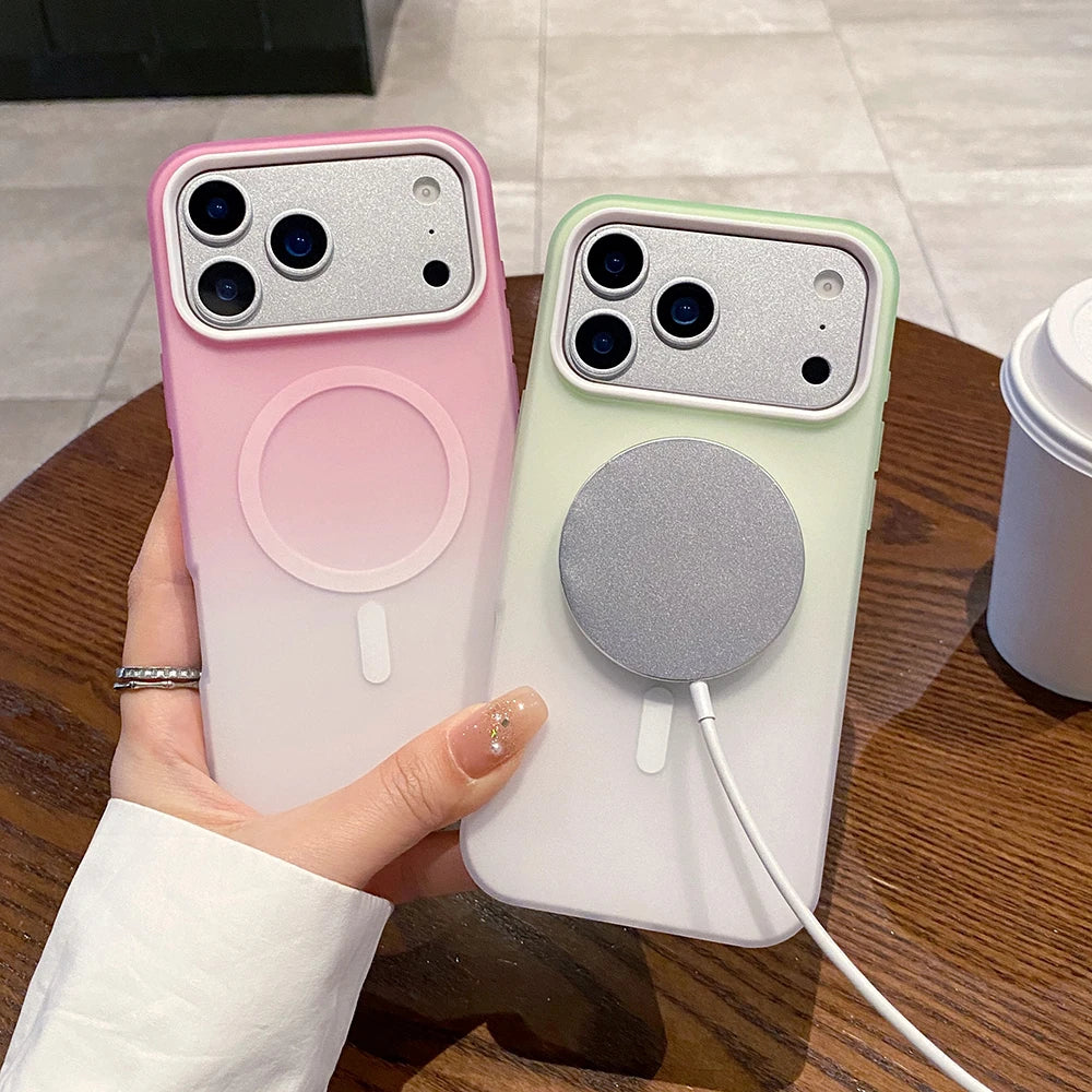Gradient Color Matte Shockproof for Magsafe Case For iPhone 17 Pro Max 16e 16 15 14 13 Wireless Charge Magnetic Hard Back Cover