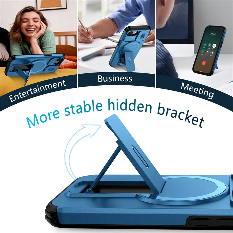 Armor Shockproof Case For Apple iPhone 17e 16e Cover Magnetic Wireless Chraging Fold Stand Shell Fundas