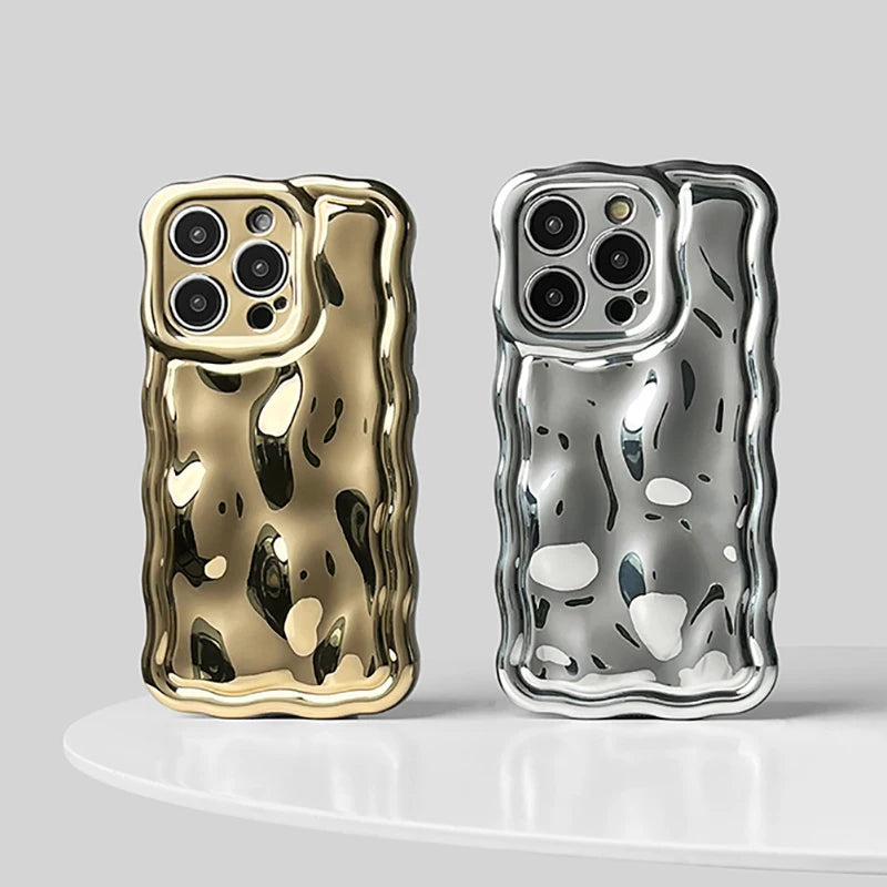 Electroplated Wave Bumper Meteorite Texture Glossy Back Cover Case For iPhone 16 17 Pro Max Air 15 14 13 Soft TPU Phone Shell