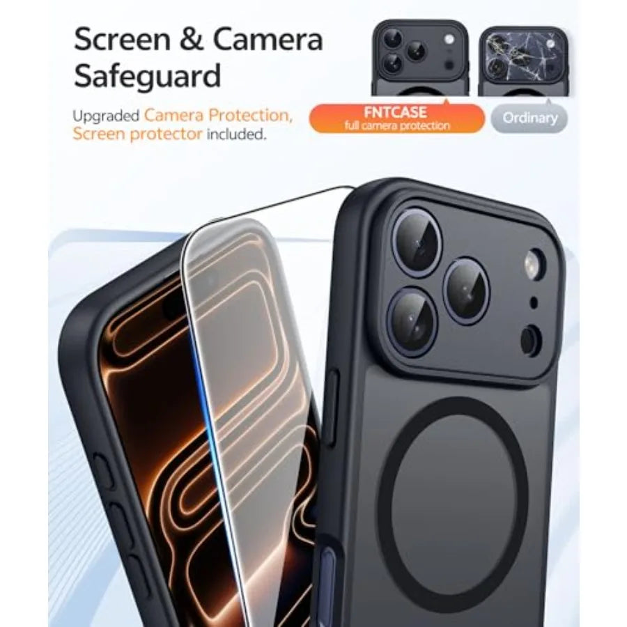 for iPhone 17 Pro Max Case: [Compatible with Magsafe] Translucent Matte Cases with [Full Camera Protection] [Screen Protector]