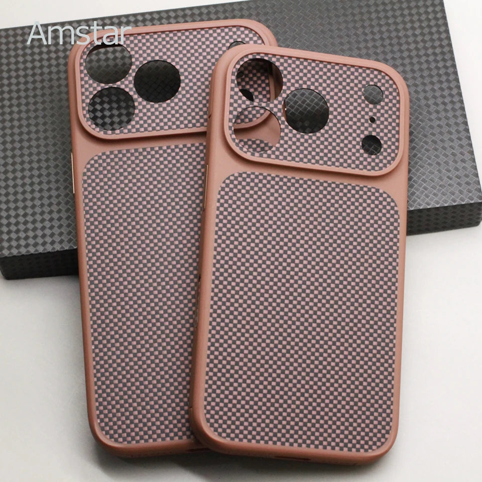 Carbon Fiber Magnetic Case TPU Soft Frame for iPhone 17 Pro Max / 17 Pro Kevlar Aramid Fiber Anti-fall Magnetic Case