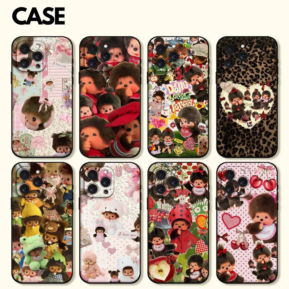 Cute M-monchichiS Kawai Phone Case For IPhone 1716 15 14 13 Pro Max 11 12 Mini X Xs XR Black Silicone Cover