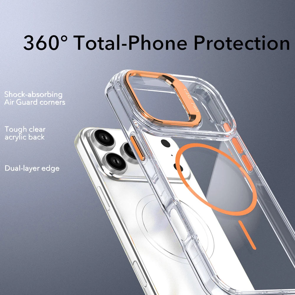For Magsafe Camera Protector Holder Phone Cases For iPhone 17 16 15 14 13 12 11 Pro Max 16e Air Plus Case Clear Magnetic Cover