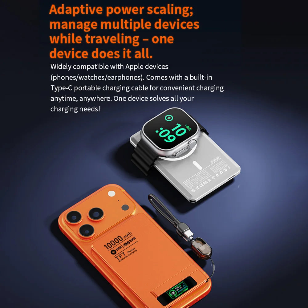 Domars 10000mAh Ultra-thin Power Bank Magnetic Wireless 20W Fast Charging with Phone Stand and Display for iPhone 17/16/15/14