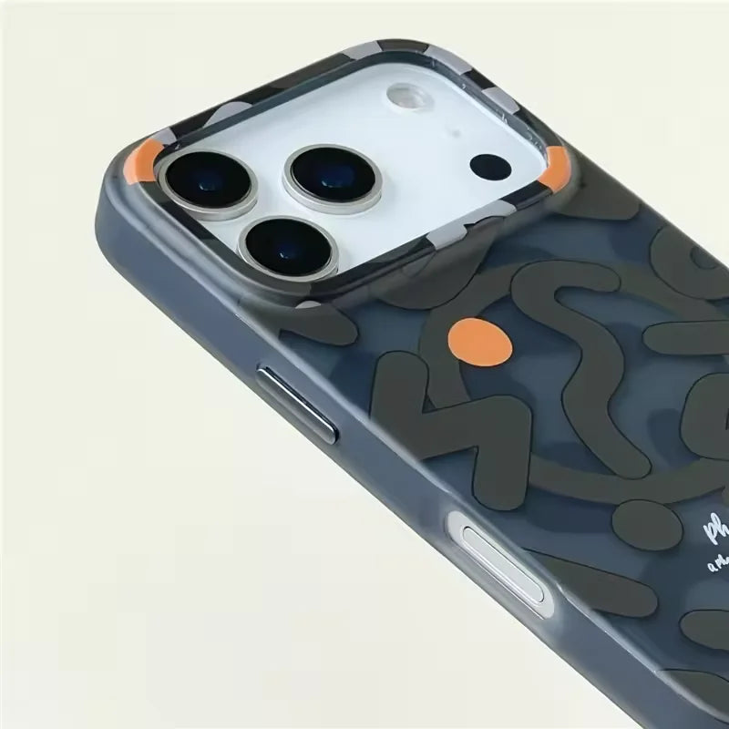Geometric Graffiti for MagSafe Case for IPhone 17 17pro Max 16 Pro 15 14 13 12 Frosted Wireless Charging Hard Shockproof Cover