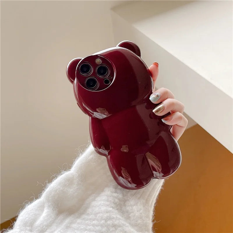 Cute 3D Bear Case For iPhone 17 16 15 14 13 12 11 Pro Max Shock-Resistant Protective Case