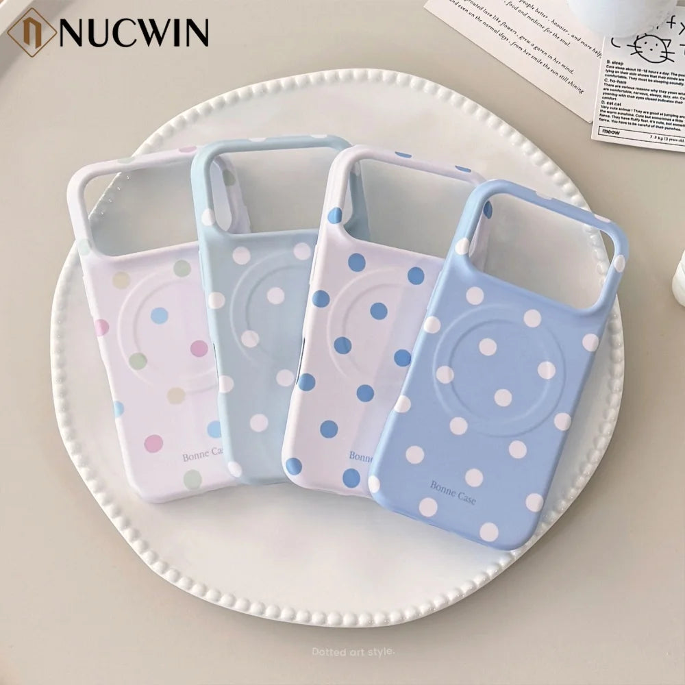 INS Cute Fresh Polka Dots Magnetic Case for iPhone 17 Pro Max 16 15 14 Pro Max 17Pro Wireless Charging Shockproof Soft Cover