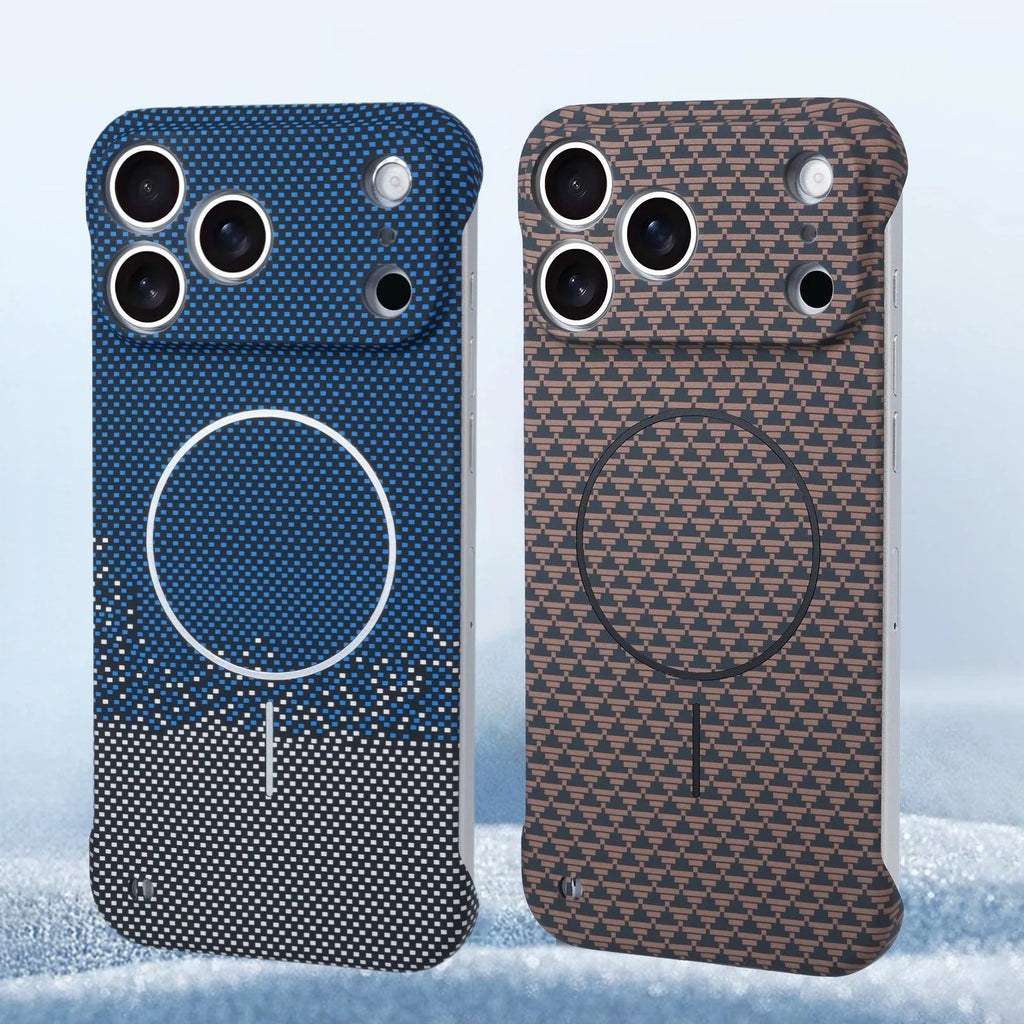Luxury Frameless Kevlar Carbon Fiber PC For Magsafe Wireless Charge Phone Case For iPhone 17 Air 16 15 14 13 12 11 Plus Pro Max