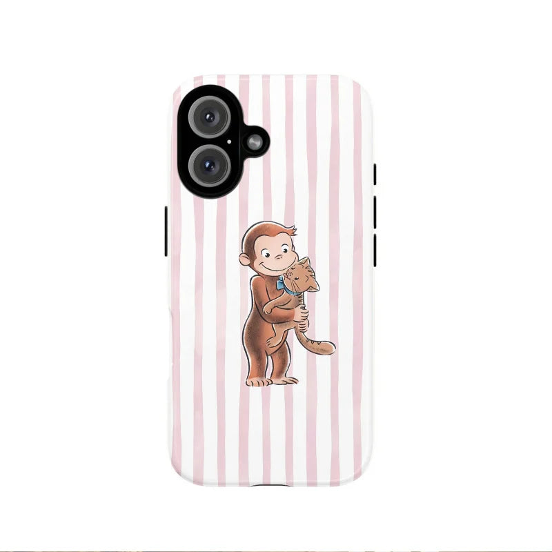 Cute striped monkey and kitten pattern Phone Case for iPhone17 17Air 16ProMax 16e 15 14 14 12mini 7Plus XR 2in1