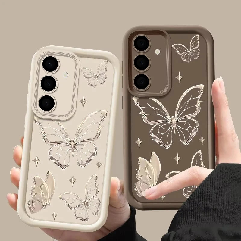 Gold Butterfly Print Phone Case for Samsung Galaxy A56 A55 A36 A35 A26 A25 A15 5G A24 A23 A22 A52 A71 A72 4G Cover