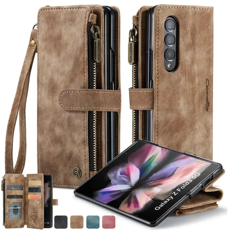 CaseMe Flip Leather Phone Case For Samsung Galaxy Z Fold 7 6 5 4 3 5G S26 Ultra S25 FE S24 Plus S23 S22 Zipper Wallet Card Cover