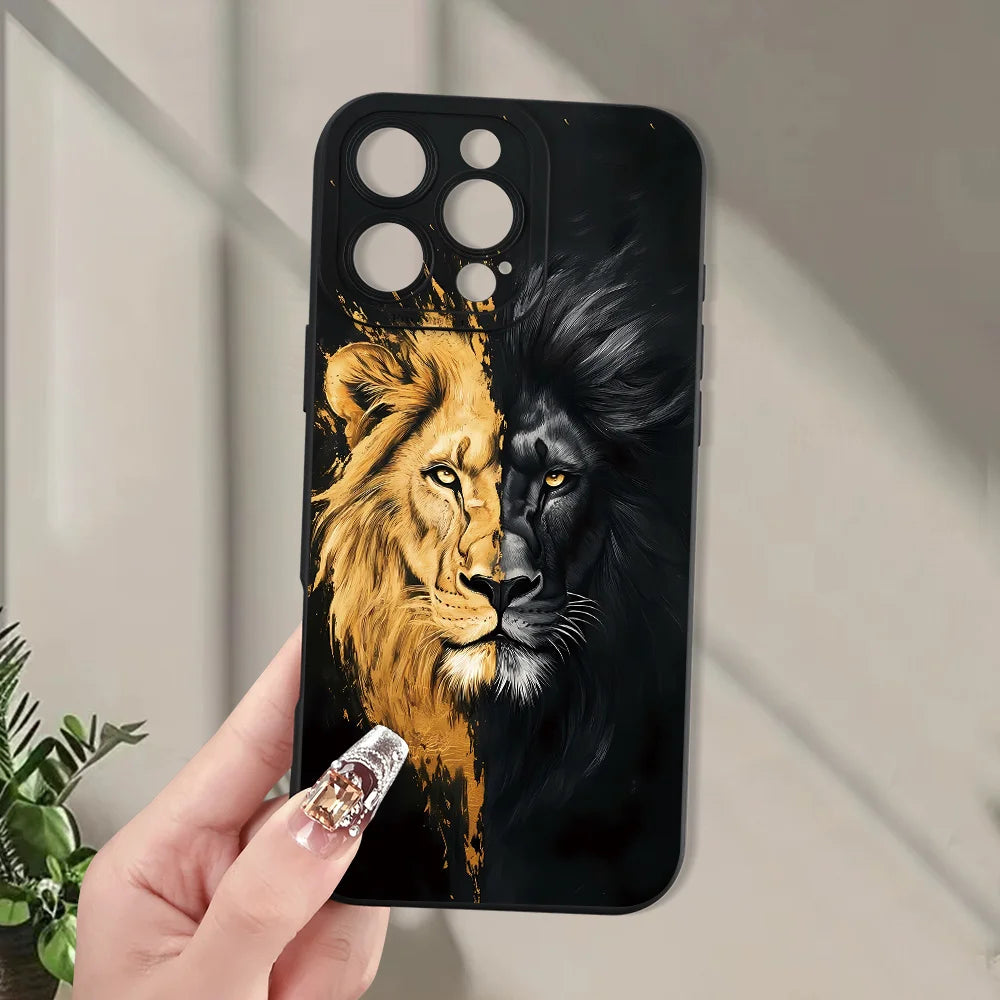 Creative Lion Pattern Soft TPU Phone Case For iPhone 16 Pro Max 15 14 13 Mini 12 11 16E 17 Air X XR XS Max 8 7 Plus Cover