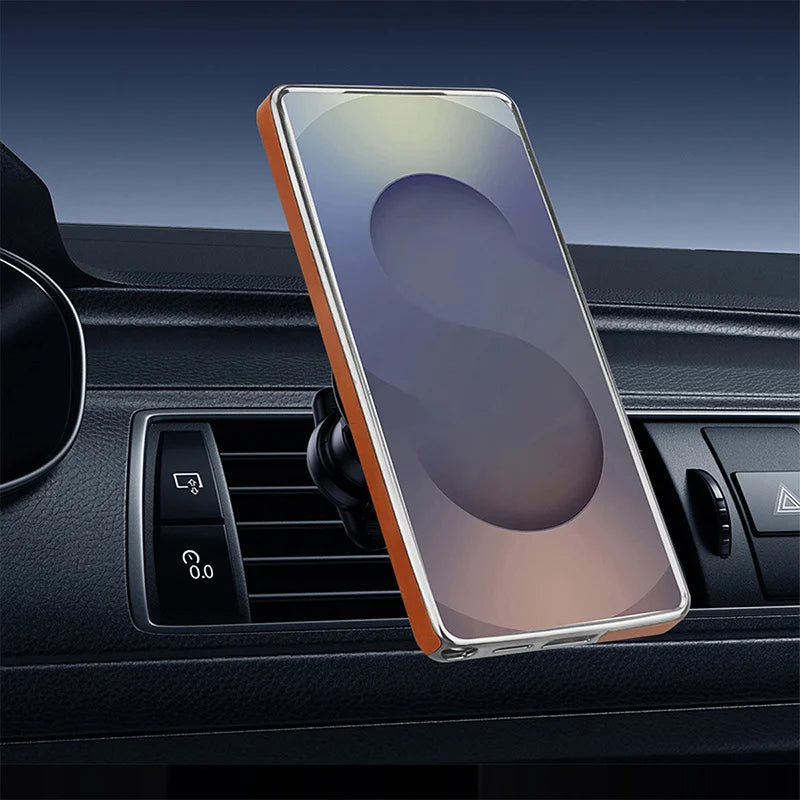 Magnetic Rotating Bracket Luxury Leather Case For Samsung Galaxy S23 S24 S25 S26 Ultra Plus Wireless Charging Shockproof Cover