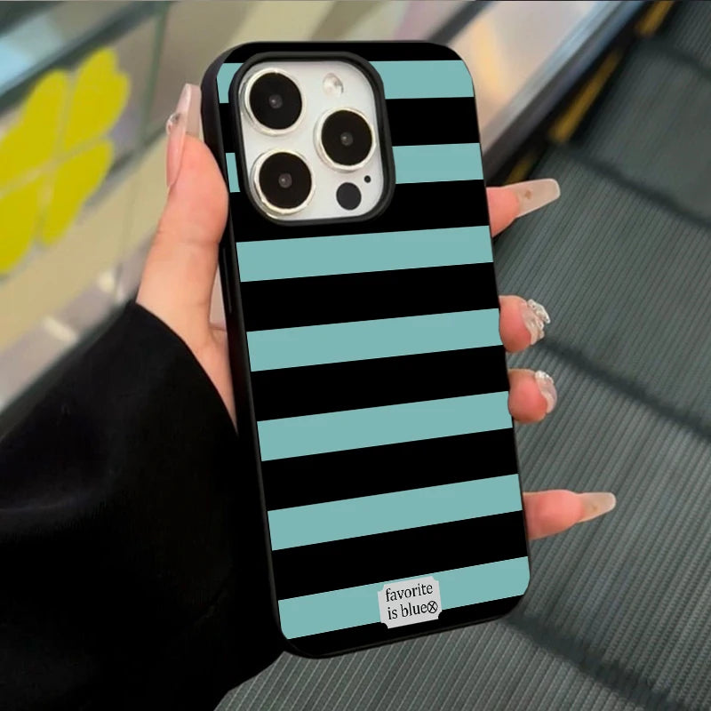 Minimalist Blue Stripe Phone Case For IPhone 16 17 Air Pro Max 15 14 13 12 11 Plus Niche Y2K Flexible Cover Protective Fundas