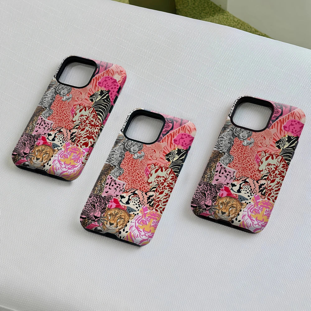 Pink Feline Collage Phone Case for Magnetic Phone Case for IPhone 17 16 15 14 13 Pro Max Plus Single Double-layer Tough Case