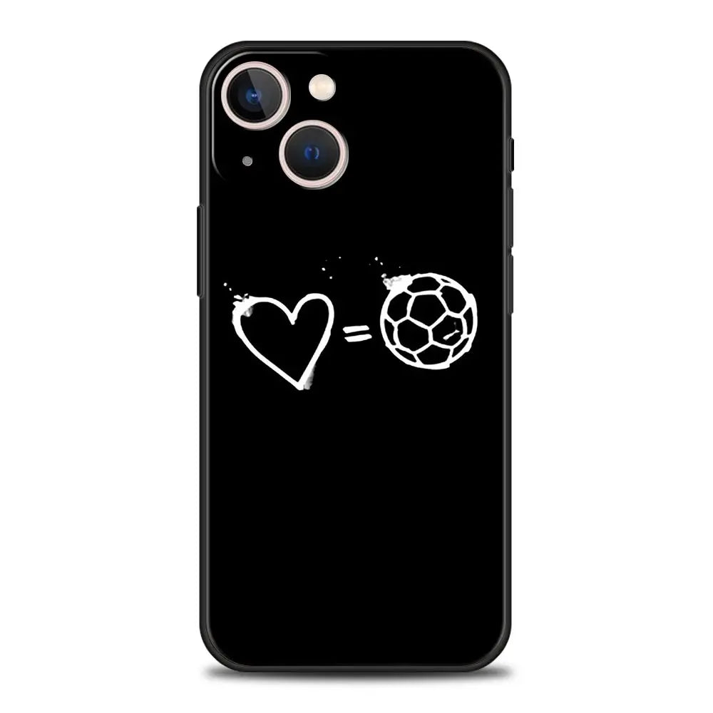 Football Passion Soccer Ball Luxury Phone Case For iPhone 13 15 14 12 Mini 11 Pro MAX XR X SE XS 7 8 Plus Black Protection Cover