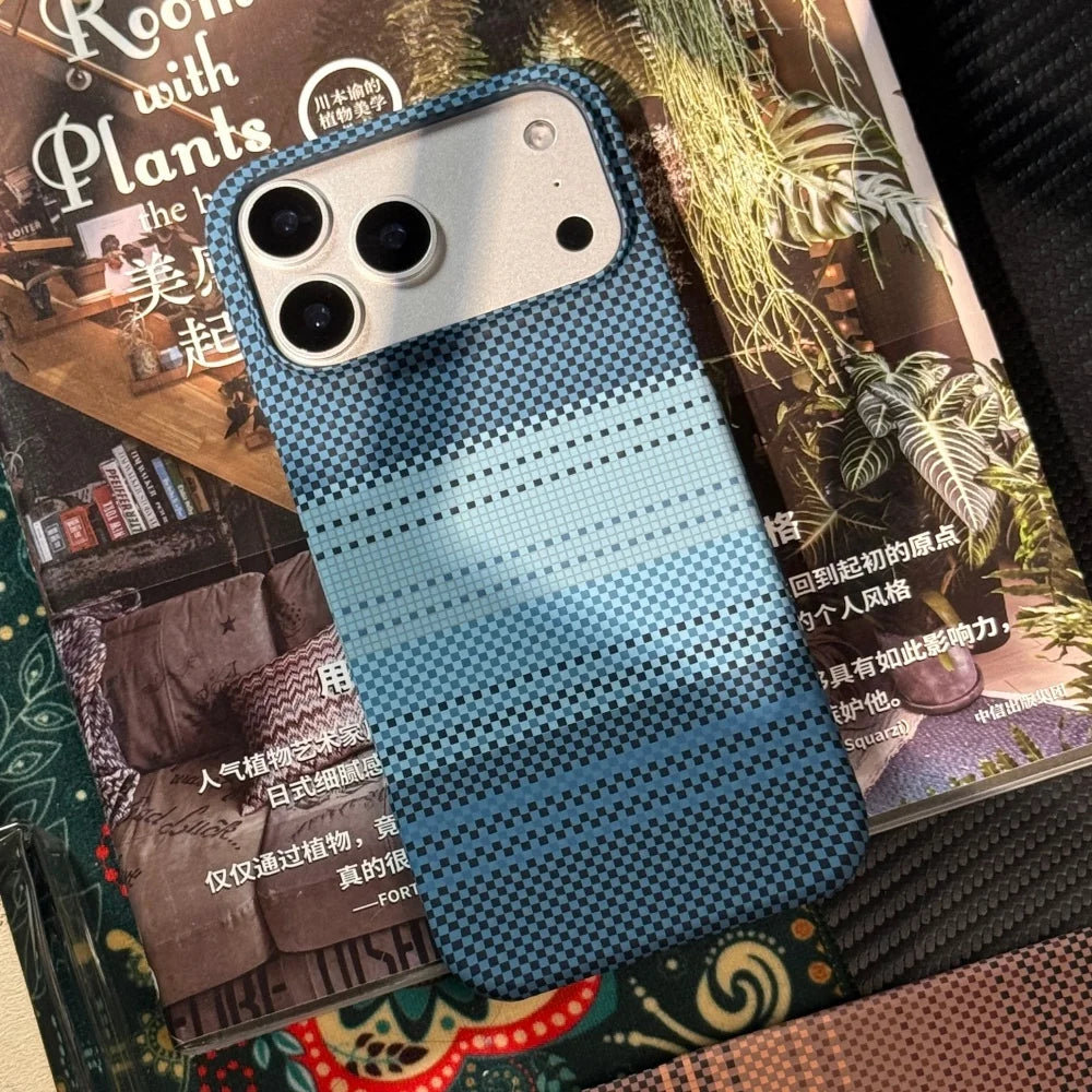 Luxury Kevlar Carbon Fiber Texture Phone Case for iPhone 13 14 15 16 17 Pro Max Plus For Magsafe Magnetic Hard PC Bumper Cover