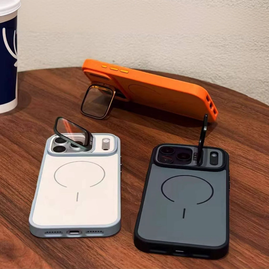for Magsafe Camera Glass Bracket Phone Case for iPhone 17 Air 16 15 14 Plus 13 Pro Max TPU Magnetic Wireless Charge Matte Fundas