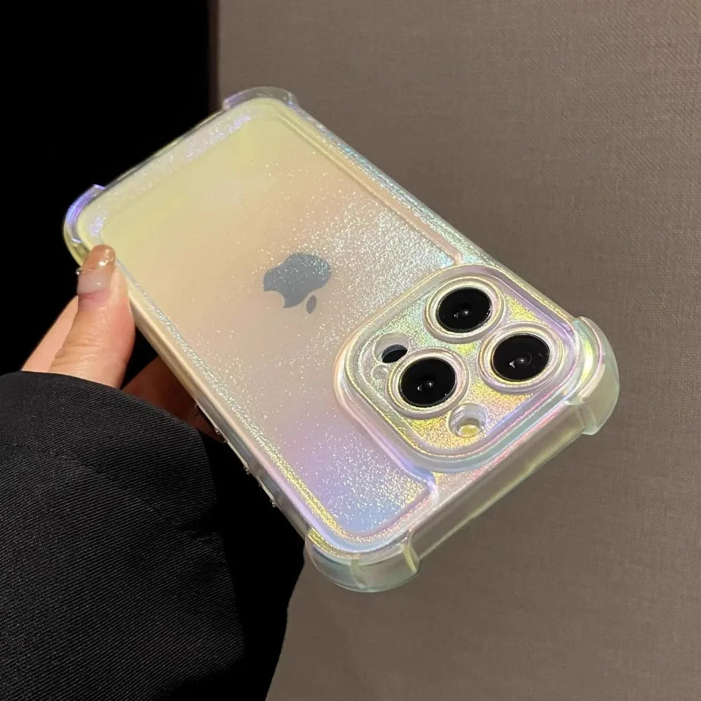 Luxury Laser Rainbow Transparent Matte Phone Case for IPhone 11 12 13 14 15 16 ProMax 14 Plus Soft Shockproof Bumper Cases Cover