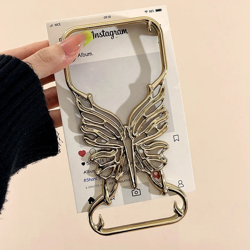 3D Plating Hollow Butterfly Phone Case for iPhone 17 Air 16 15 14 Plus 13 12 11 Pro Max Matte Shockproof Frameless Cooling Cover
