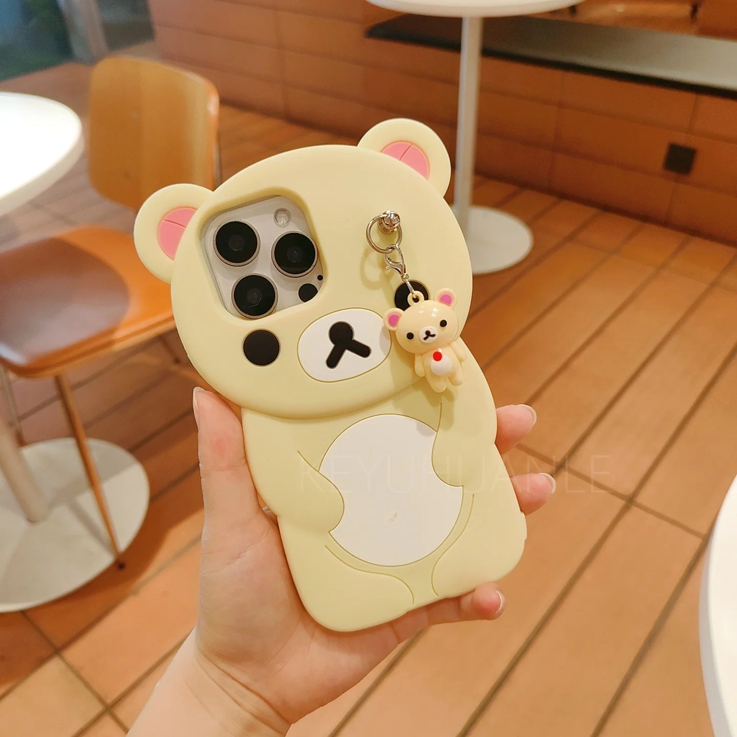 For iPhone 17 16 15 14 13 12 11 Pro Max SE 6 7 8 Plus Kawaii Rilakkuma Keyrings Silicone Soft Cover Doll Keychains Phone Case
