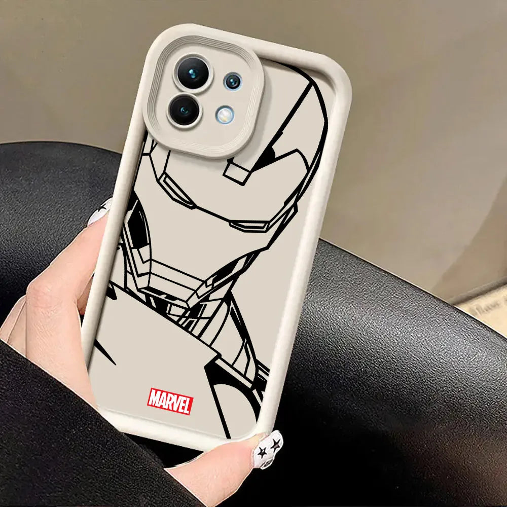 Marvel Line Ironman Spiderman Art Phone Case for Xiaomi Mi13T 14 14T 15 15T Pro 17 Ultra Poco M7 M8 F8 F7 X6 X7 X8 Pro Max Cover