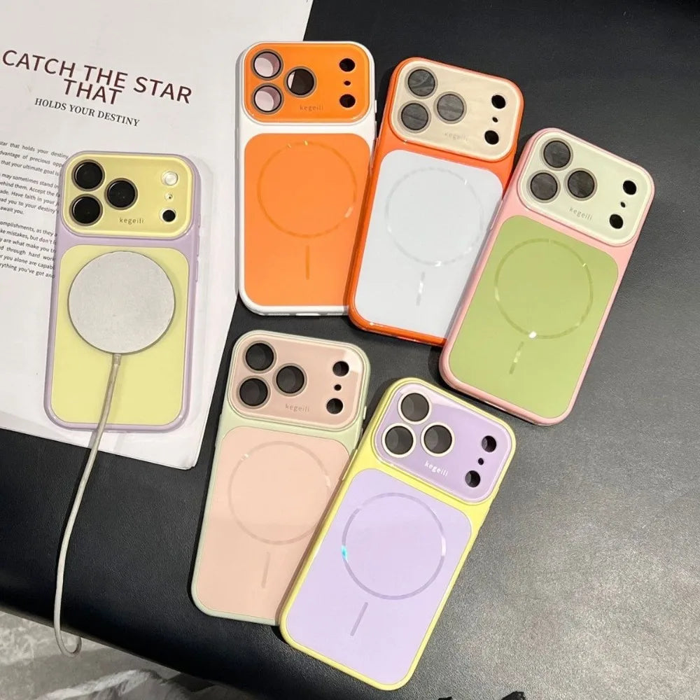 for Magsafe Candy Color Contrast AG Case for iPhone 17 16 15 Pro Max 14 13 12 Magnetic Large Window Camera Protector Cover