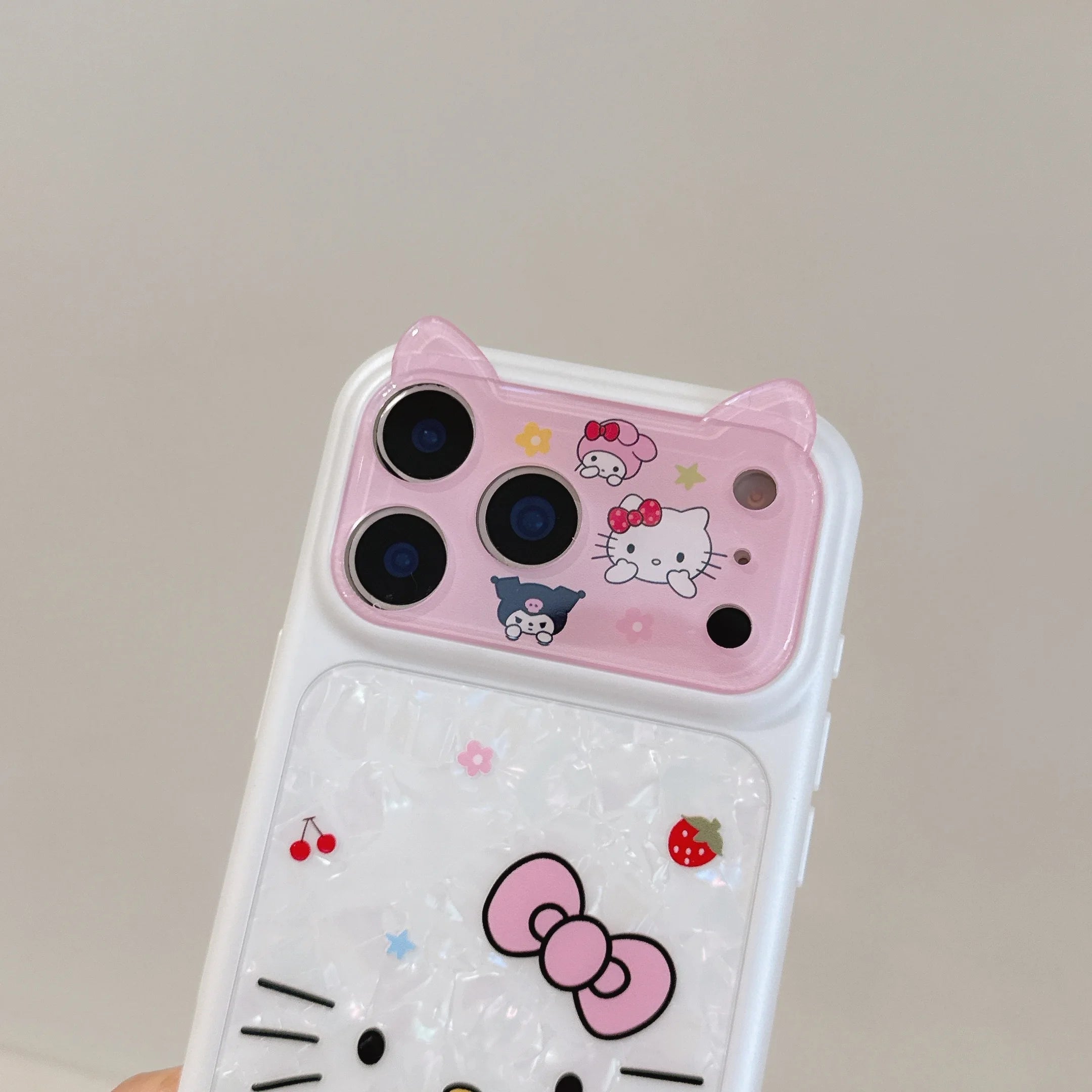 Cartoon Cat's ears Sanrio KT Shockproof Phone Case For iphone 17 16 15 Pro Max 17 Pro Luxury Lens Protective Acrylic Back Cover