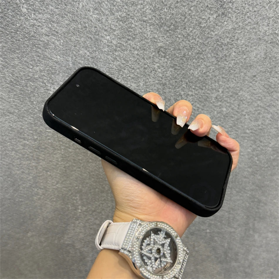 Luxury Alloy Len Frame Fiber Leather Magnetic Case For iPhone 17 16 Pro Max 15 14 13 12 For Magsafe Retro Shockproof Cover Funda